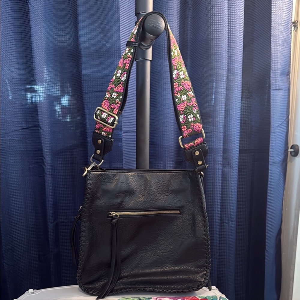 Black and Pink Shoulder Bag with Vibrant Strap